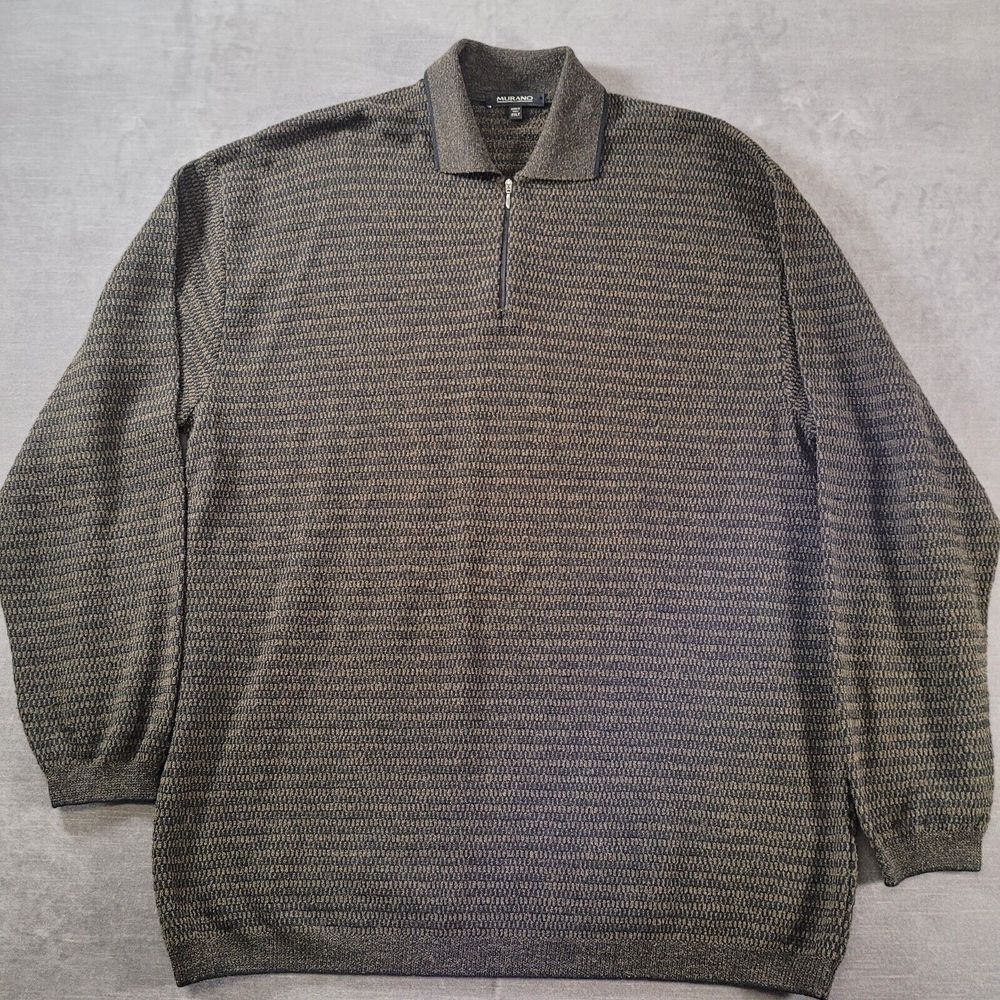 Murano Vintage Wool Blend Sweater Italy 1/4 Zip Brown Grandpa Core Size 2XLT